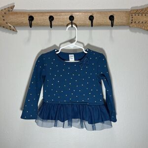 Carters | Turquoise Blue Gold Star Long Sleeve Tulle Peplum Top Baby Girls 24 M